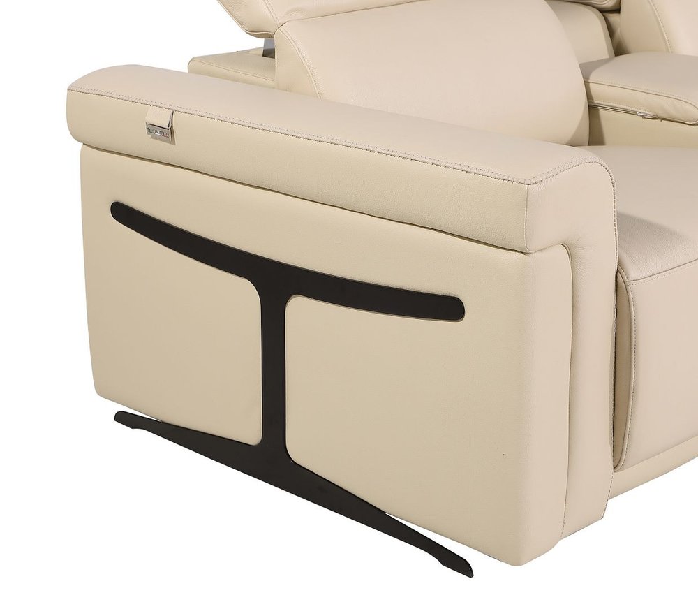 Two Piece Beige Italian Leather Five Person Seating Set