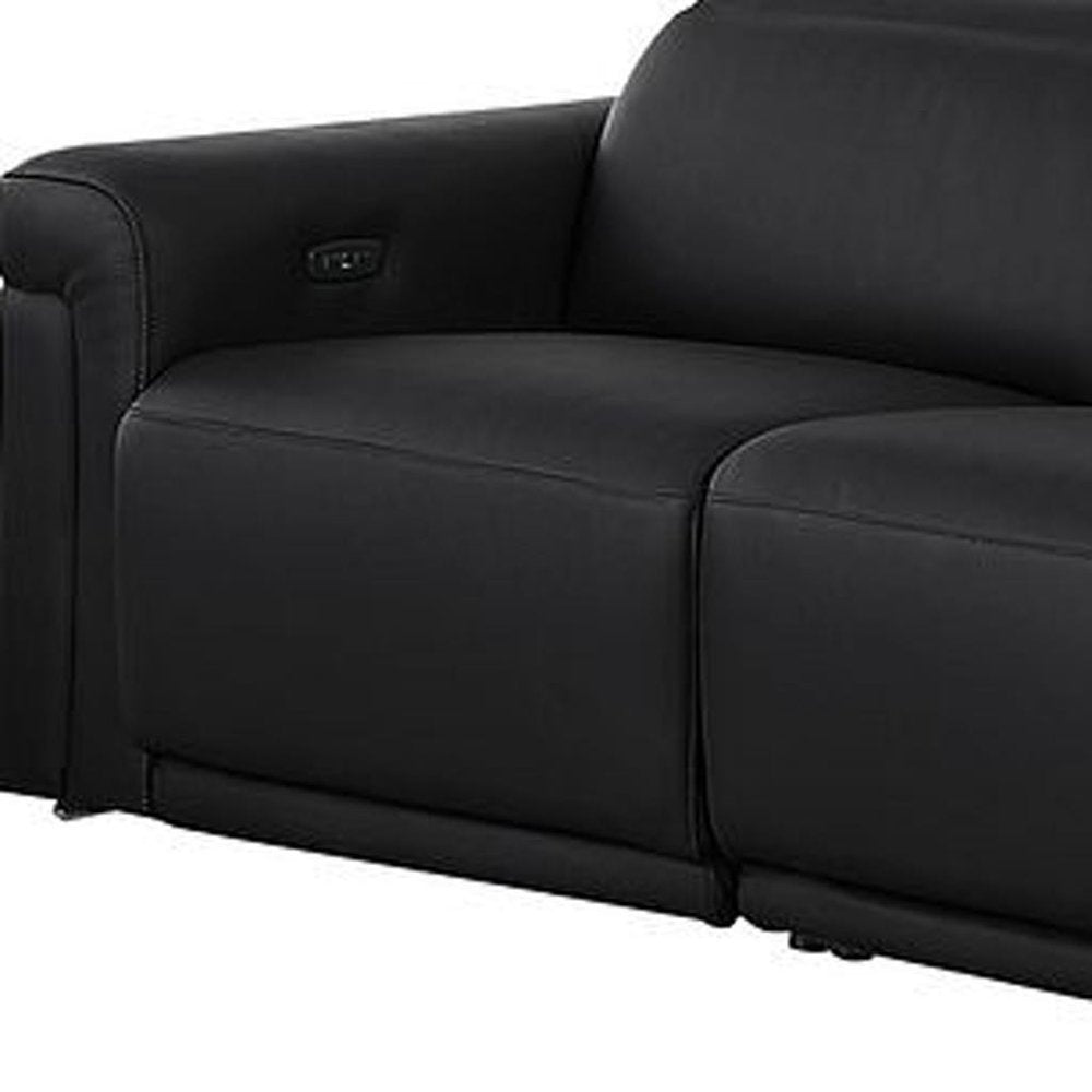 Two Piece Black Italian Leather Five Person Seating Set