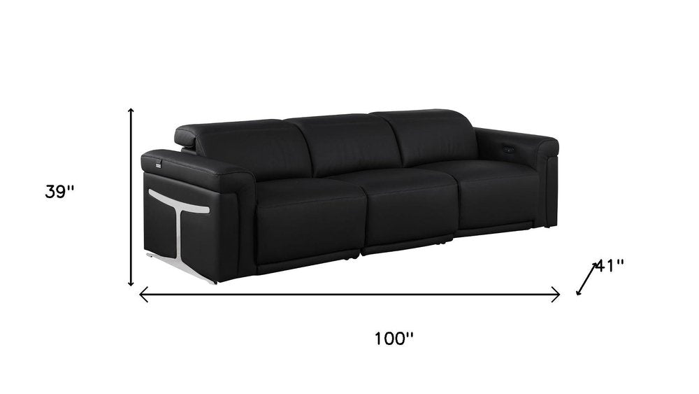 Two Piece Black Italian Leather Five Person Seating Set