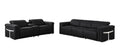 Two Piece Black Italian Leather Five Person Seating Set