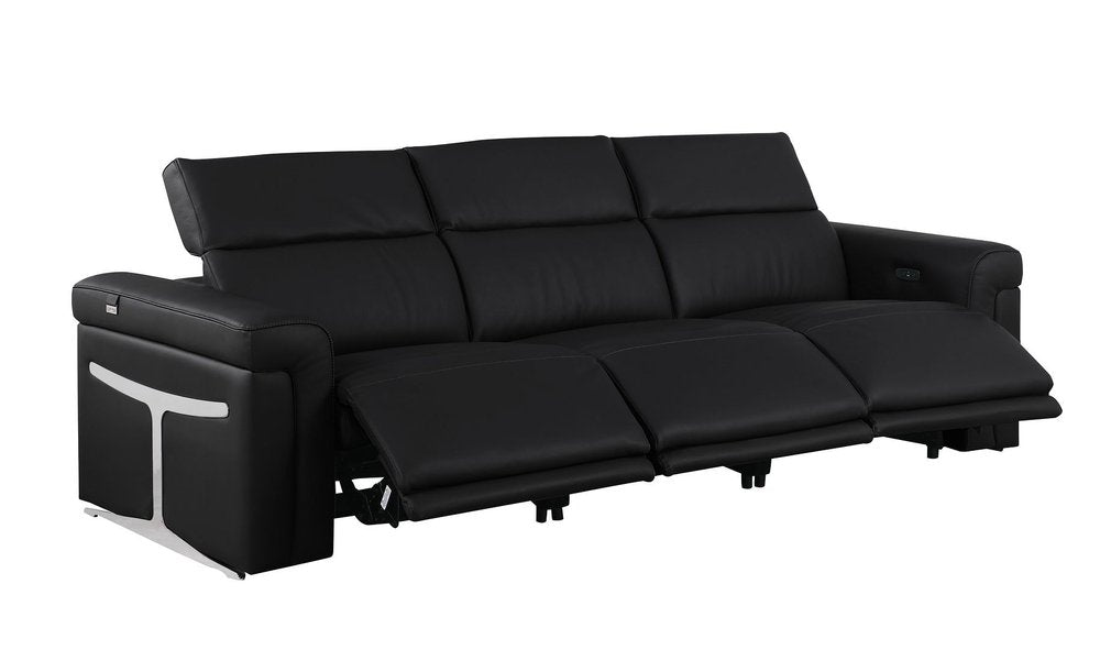 Two Piece Black Italian Leather Five Person Seating Set