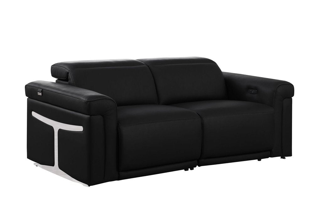 Two Piece Black Italian Leather Five Person Seating Set