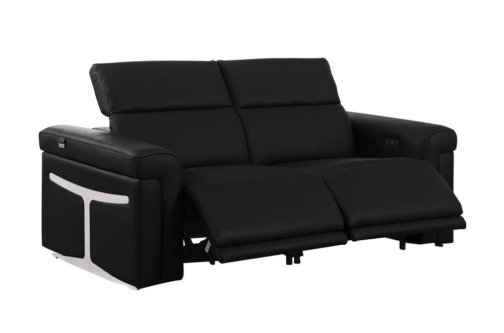 Two Piece Black Italian Leather Five Person Seating Set