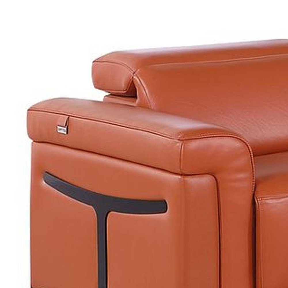 Two Piece Camel Italian Leather Five Person Seating Set