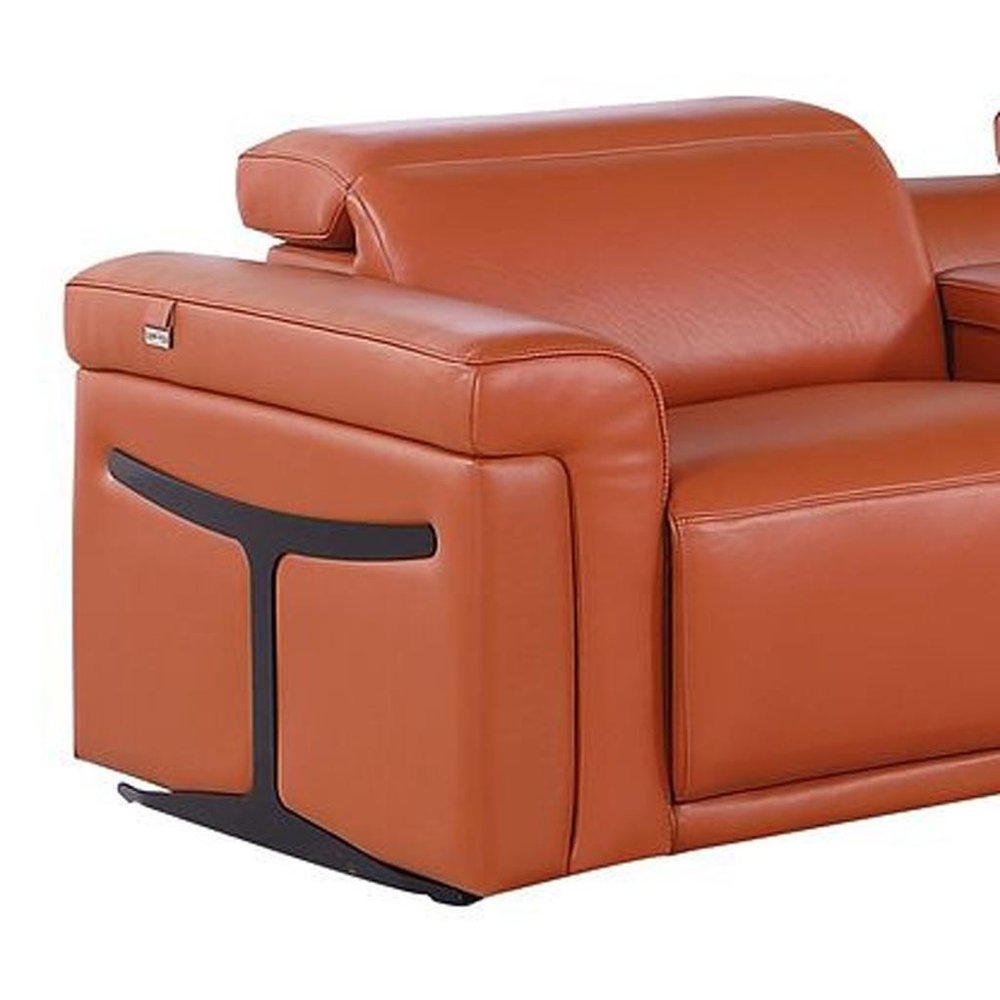 Two Piece Camel Italian Leather Five Person Seating Set