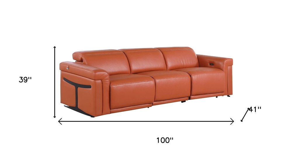 Two Piece Camel Italian Leather Five Person Seating Set