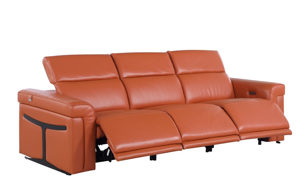 Two Piece Camel Italian Leather Five Person Seating Set