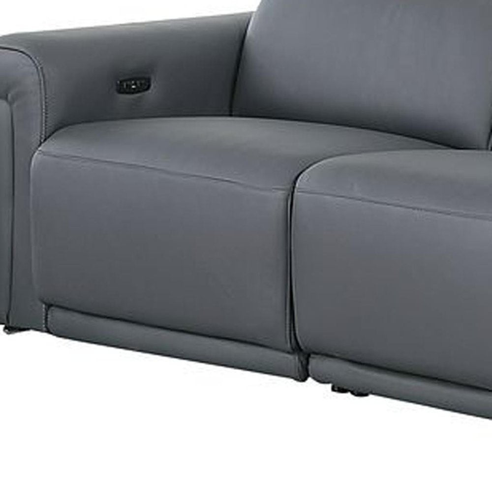 Two Piece Dark Gray Italian Leather Five Person Seating Set