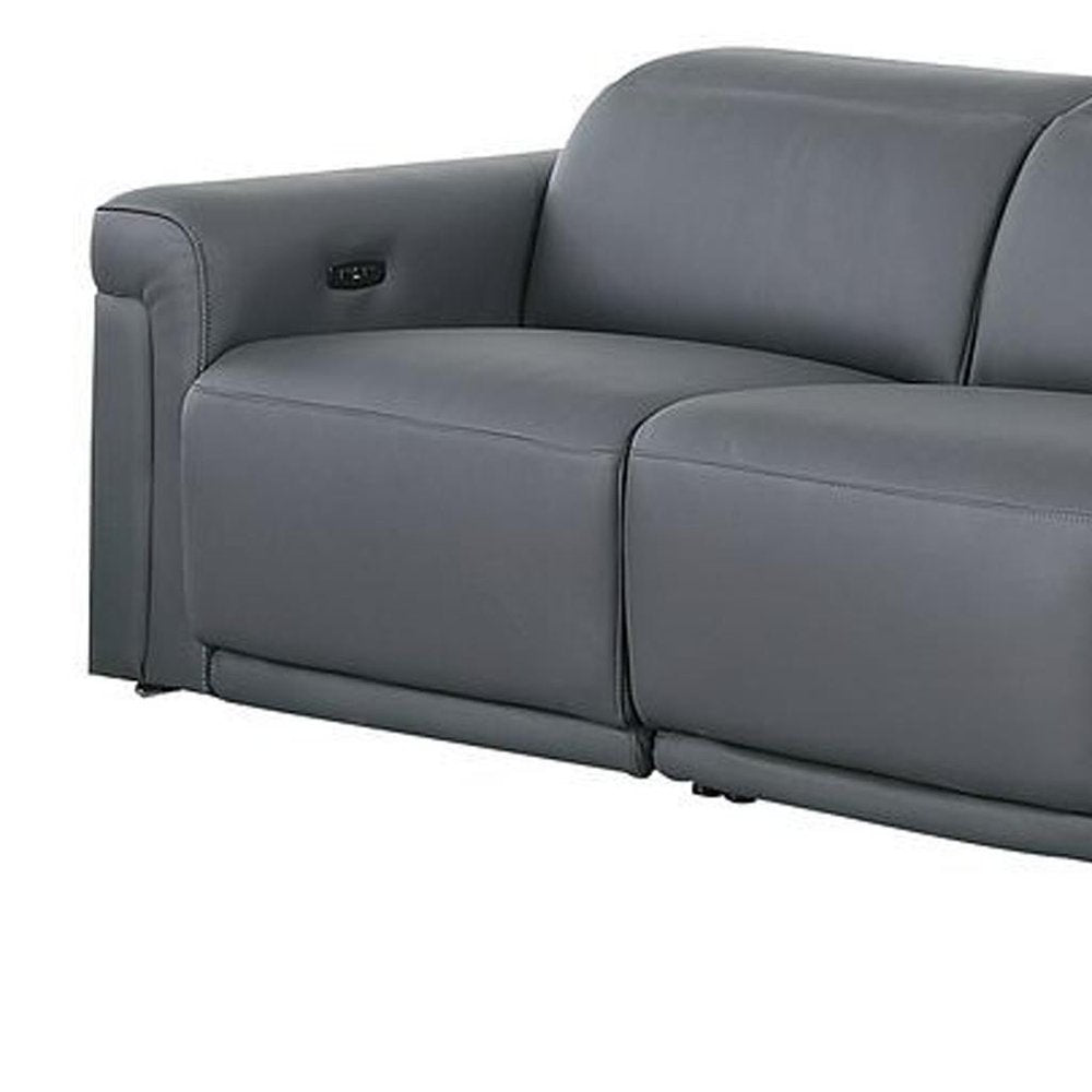 Two Piece Dark Gray Italian Leather Five Person Seating Set