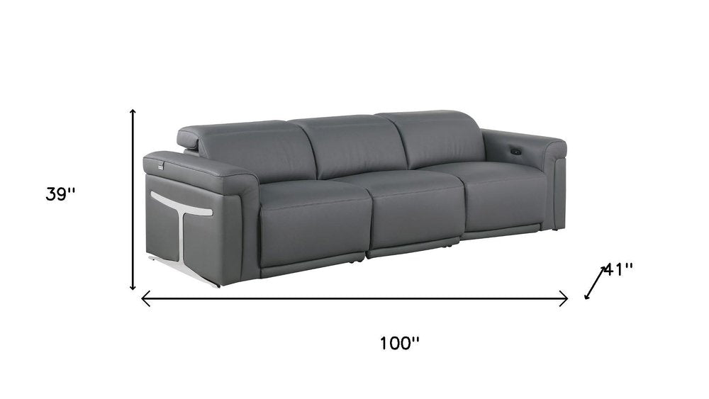 Two Piece Dark Gray Italian Leather Five Person Seating Set