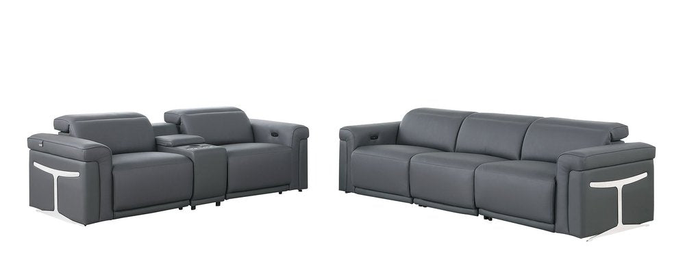 Two Piece Dark Gray Italian Leather Five Person Seating Set