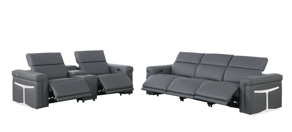 Two Piece Dark Gray Italian Leather Five Person Seating Set