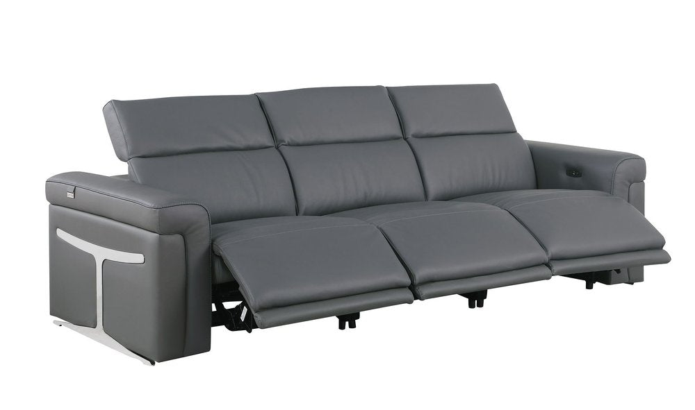 Two Piece Dark Gray Italian Leather Five Person Seating Set