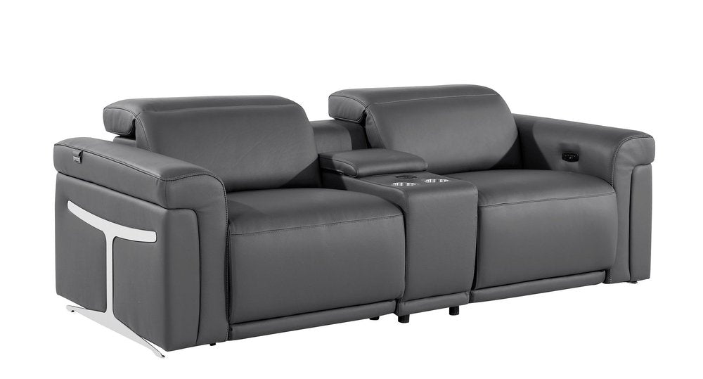 Two Piece Dark Gray Italian Leather Five Person Seating Set