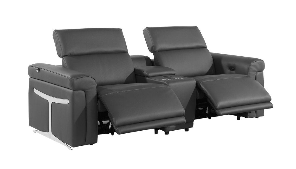 Two Piece Dark Gray Italian Leather Five Person Seating Set