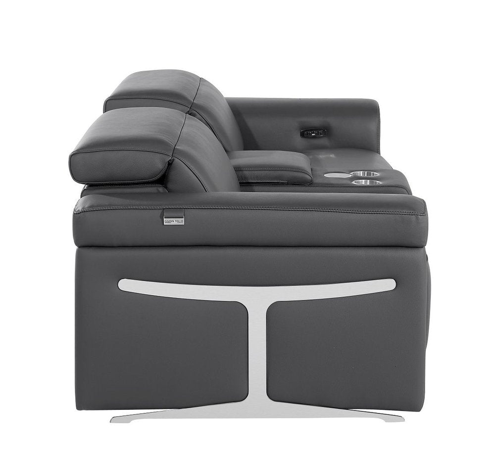 Two Piece Dark Gray Italian Leather Five Person Seating Set