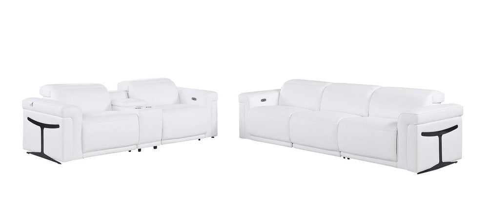 Two Piece White Italian Leather Five Person Seating Set