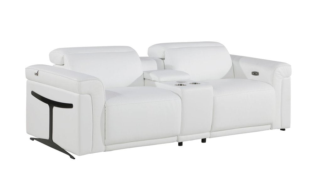 Two Piece White Italian Leather Five Person Seating Set