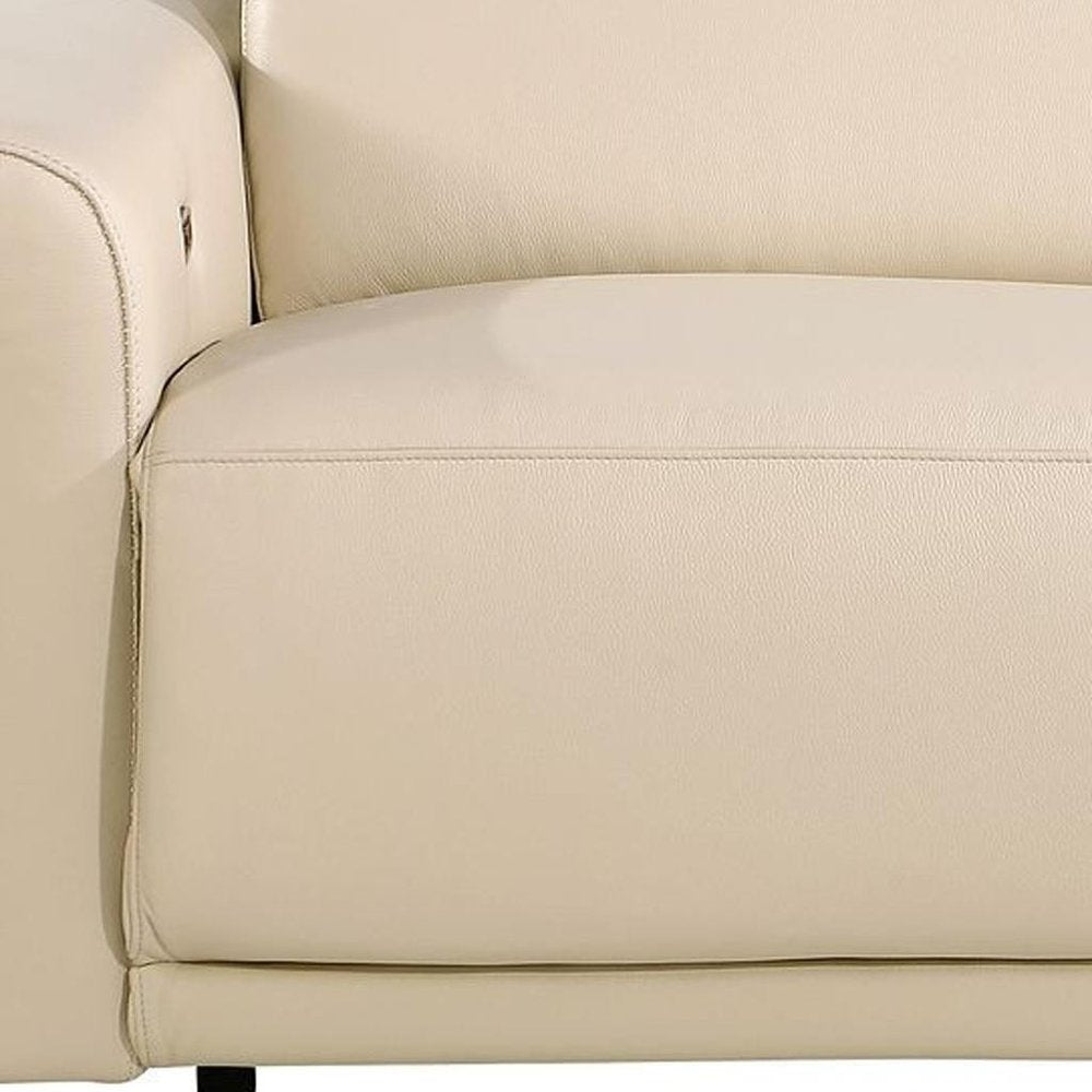 Two Piece Beige Italian Leather Five Person Seating Set