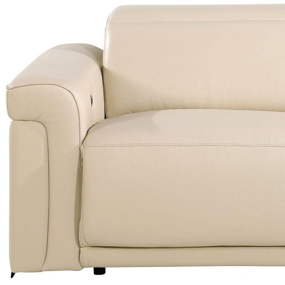 Two Piece Beige Italian Leather Five Person Seating Set
