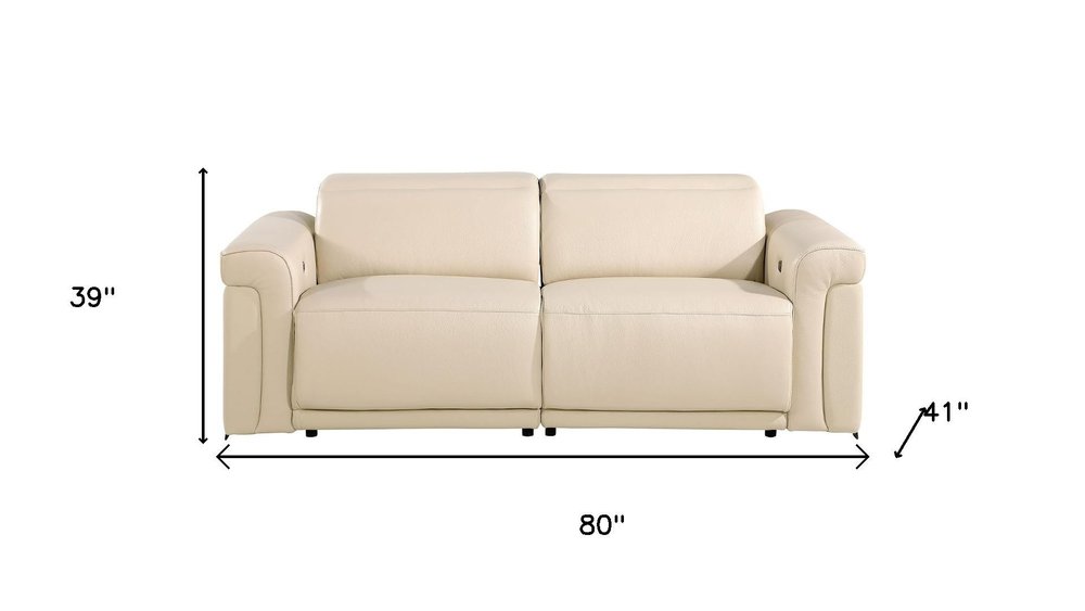 Two Piece Beige Italian Leather Five Person Seating Set