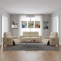 Two Piece Beige Italian Leather Five Person Seating Set