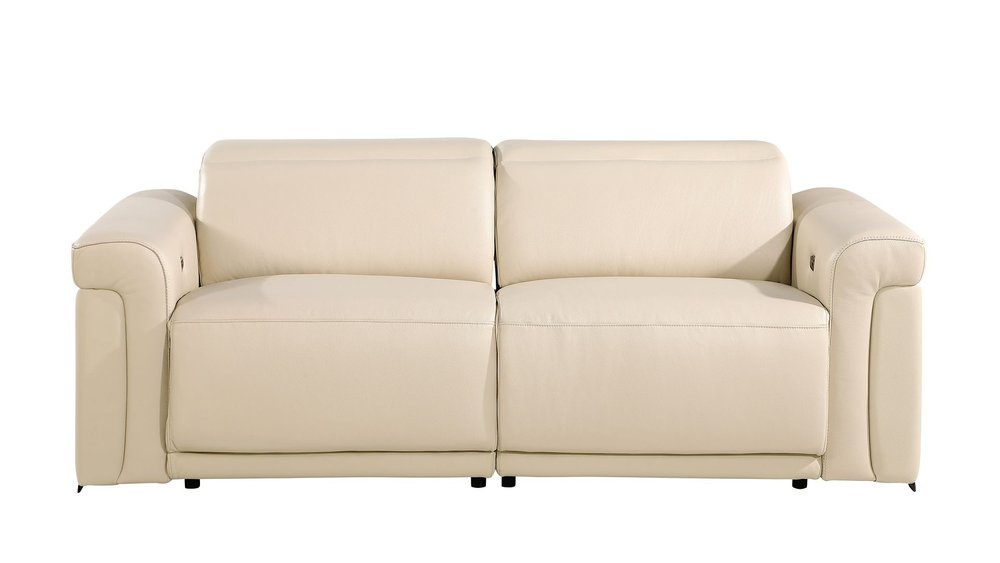 Two Piece Beige Italian Leather Five Person Seating Set