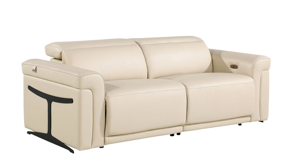Two Piece Beige Italian Leather Five Person Seating Set