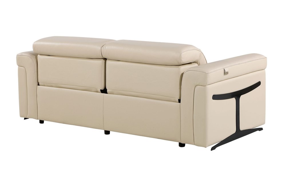 Two Piece Beige Italian Leather Five Person Seating Set