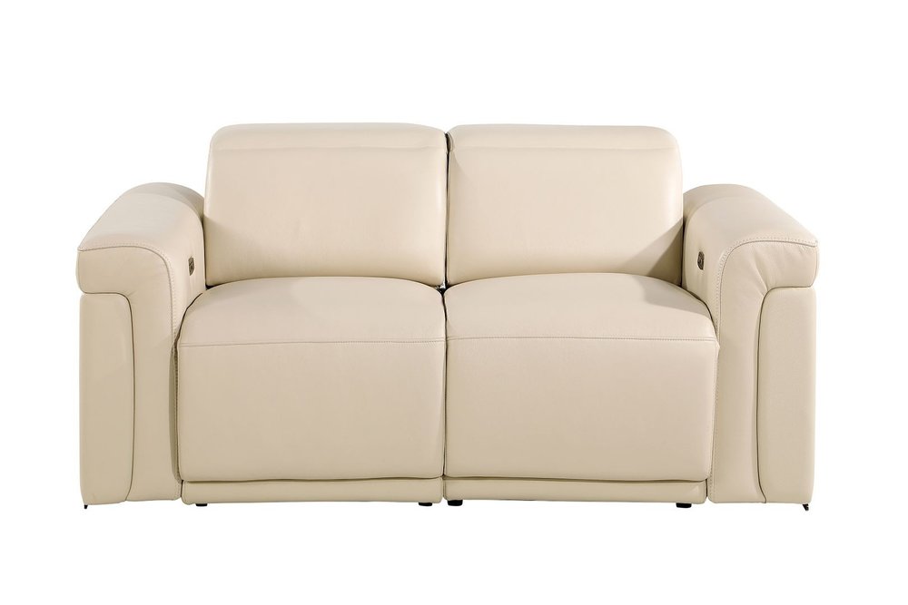 Two Piece Beige Italian Leather Five Person Seating Set
