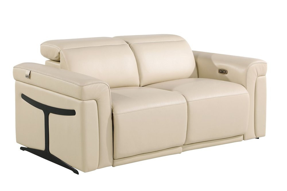 Two Piece Beige Italian Leather Five Person Seating Set