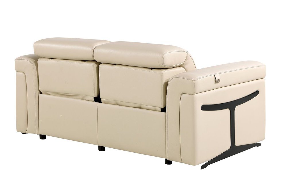 Two Piece Beige Italian Leather Five Person Seating Set