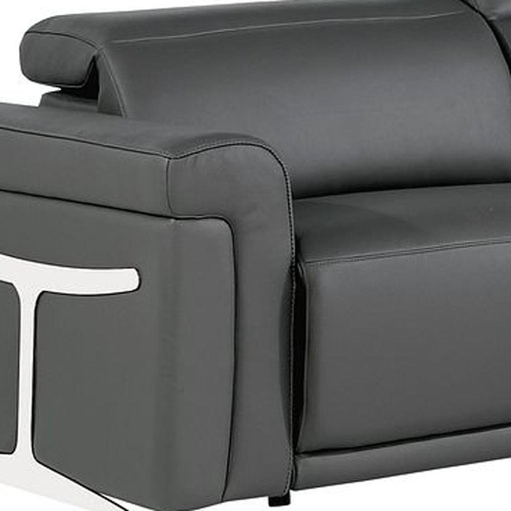 Two Piece Dark Gray Italian Leather Five Person Seating Set