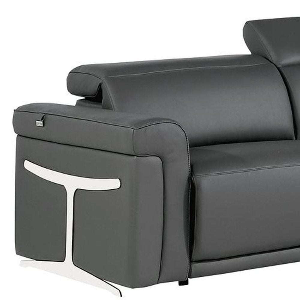 Two Piece Dark Gray Italian Leather Five Person Seating Set