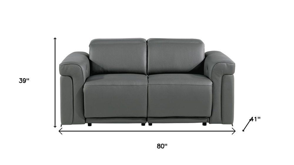 Two Piece Dark Gray Italian Leather Five Person Seating Set
