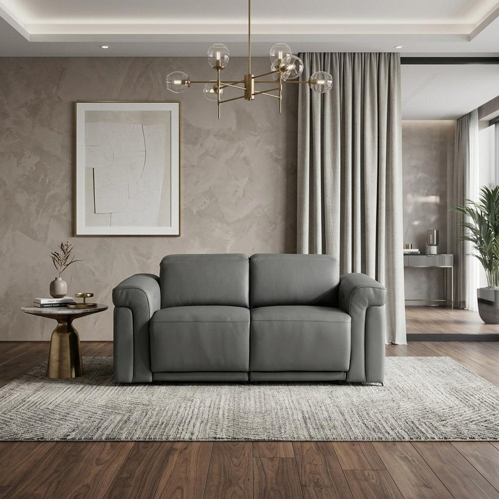 Two Piece Dark Gray Italian Leather Five Person Seating Set