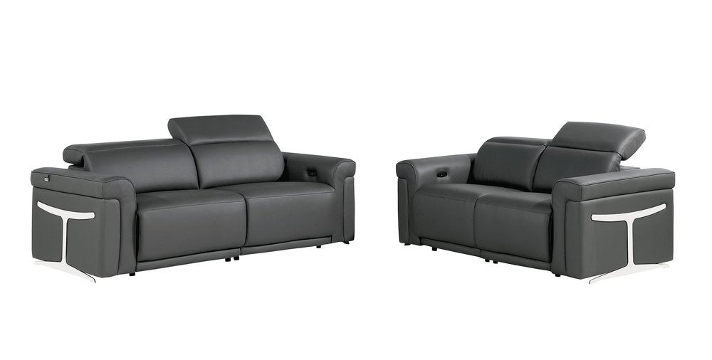 Two Piece Dark Gray Italian Leather Five Person Seating Set