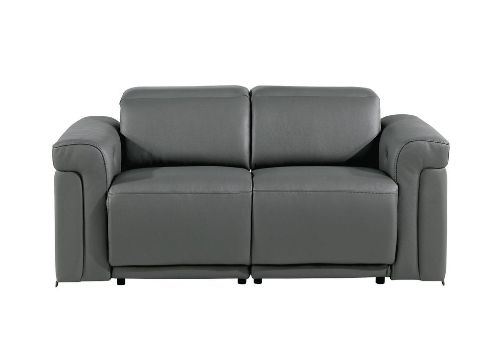 Two Piece Dark Gray Italian Leather Five Person Seating Set