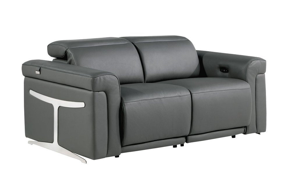 Two Piece Dark Gray Italian Leather Five Person Seating Set