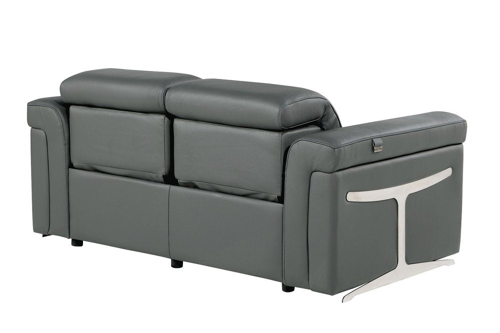 Two Piece Dark Gray Italian Leather Five Person Seating Set