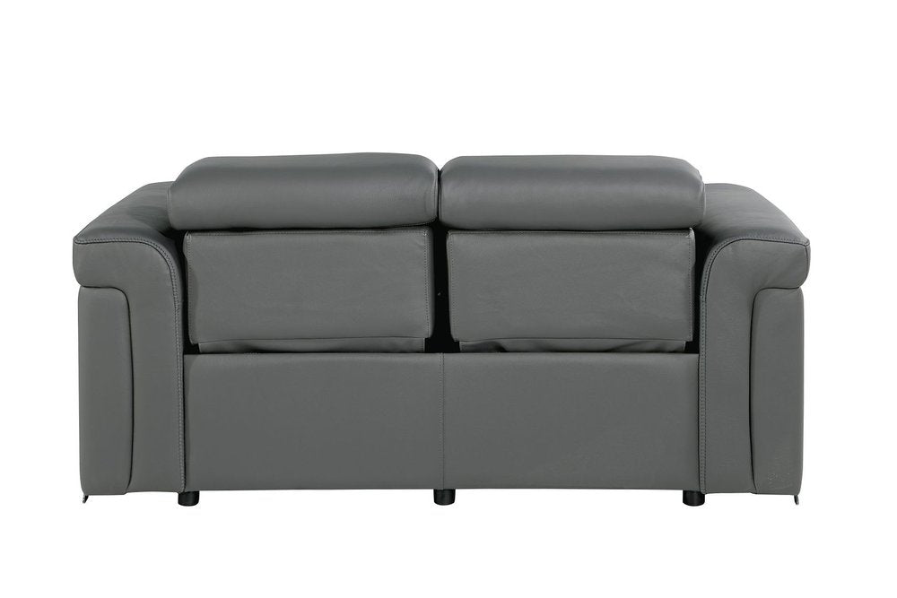 Two Piece Dark Gray Italian Leather Five Person Seating Set