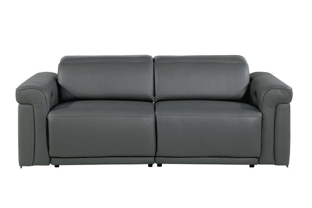 Two Piece Dark Gray Italian Leather Five Person Seating Set