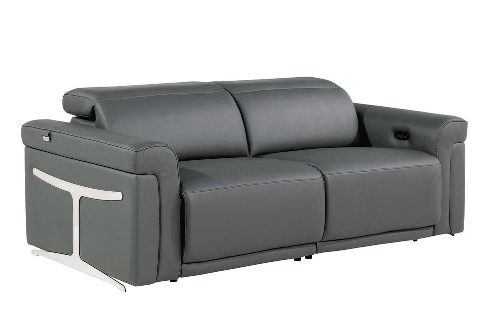 Two Piece Dark Gray Italian Leather Five Person Seating Set