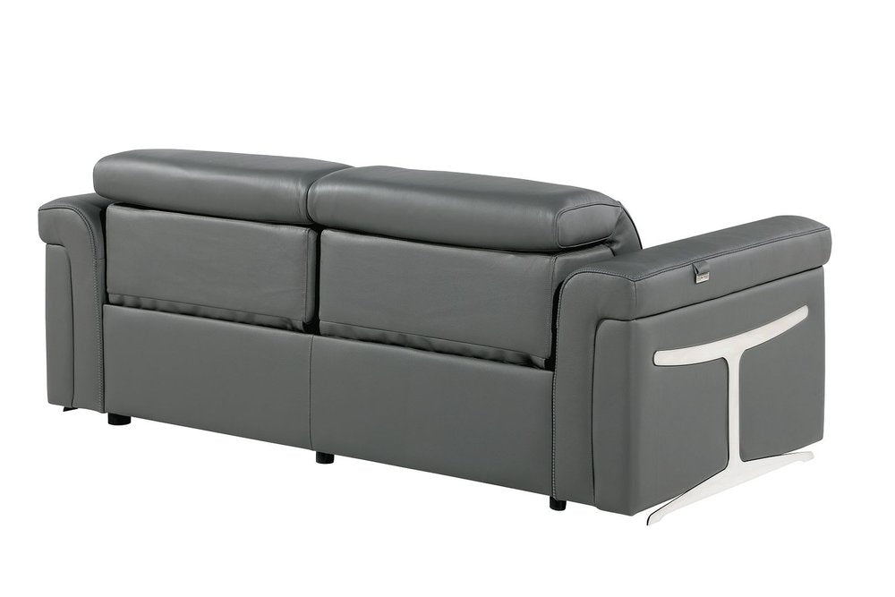 Two Piece Dark Gray Italian Leather Five Person Seating Set