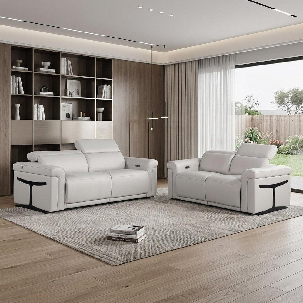 Two Piece Dark Gray Italian Leather Five Person Seating Set
