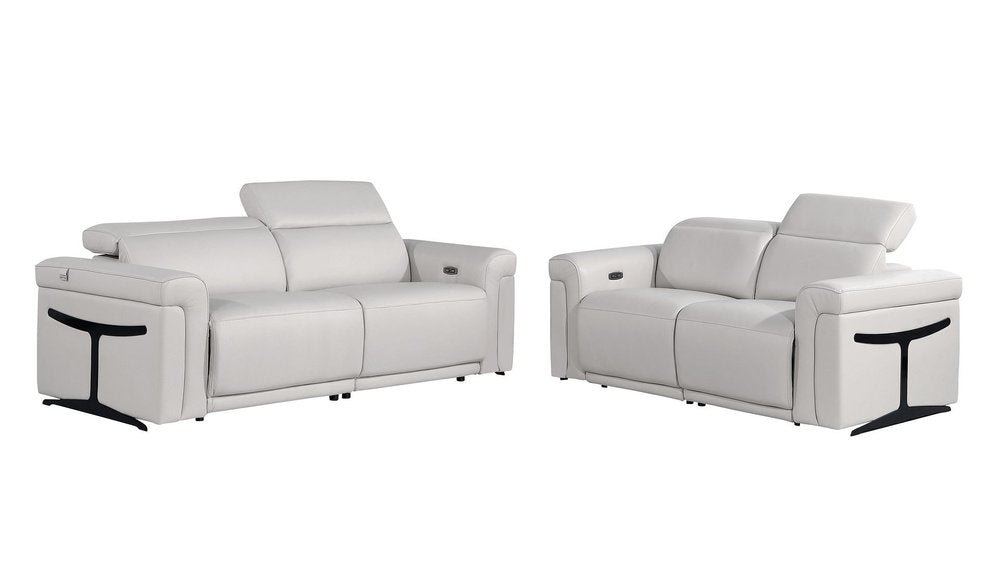 Two Piece Dark Gray Italian Leather Five Person Seating Set