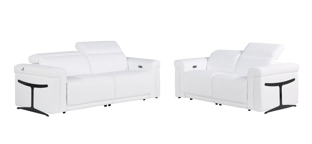 Two Piece White Italian Leather Five Person Seating Set