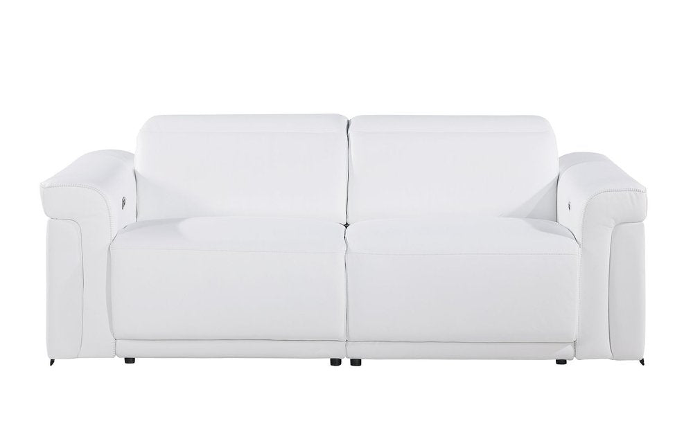 Two Piece White Italian Leather Five Person Seating Set