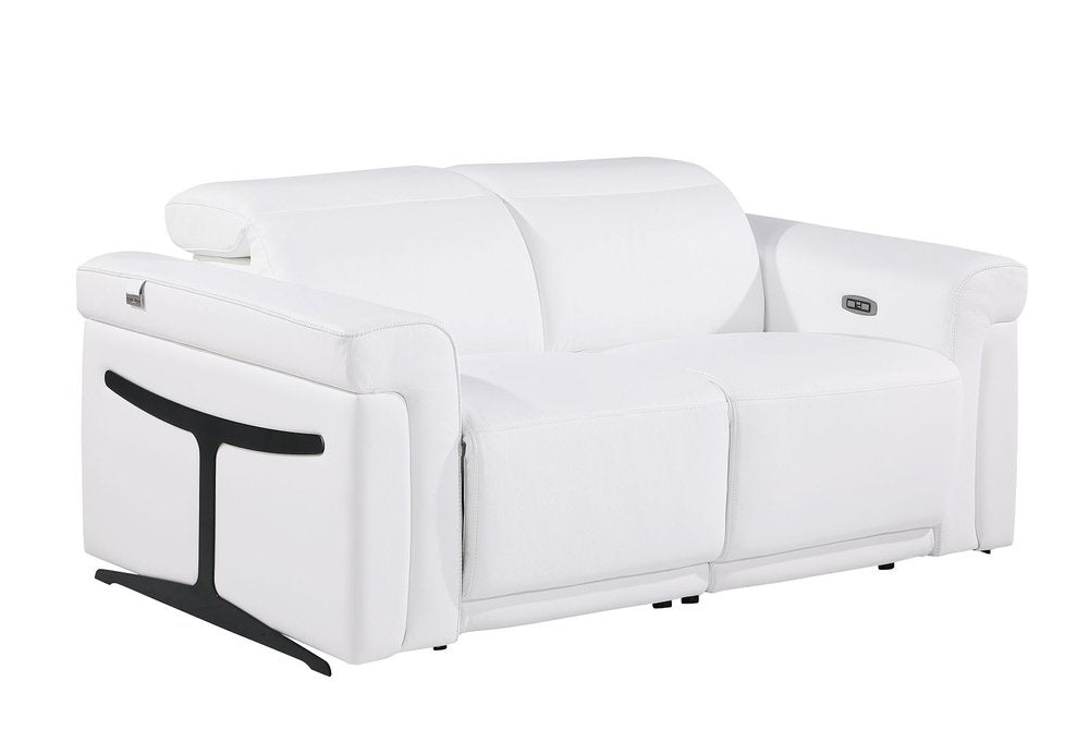 Two Piece White Italian Leather Five Person Seating Set