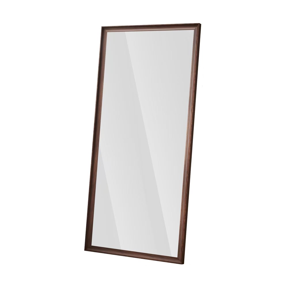 71" Brown Wood Wall Mounted And Leaning Framed Full Length Mirror on a white background